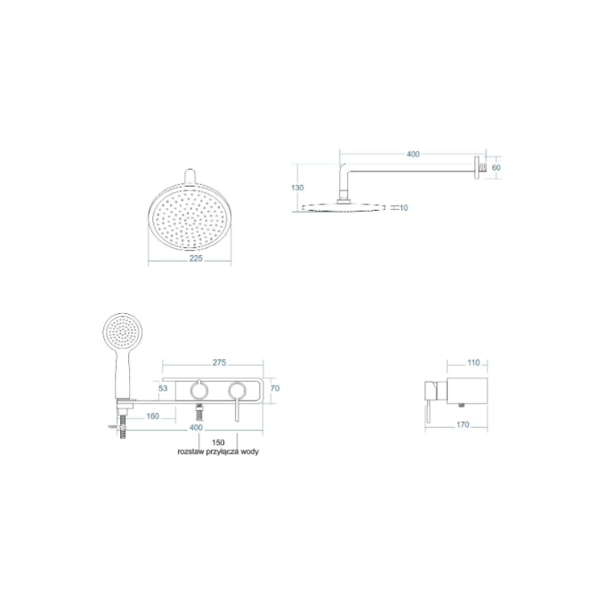 Душевая система скрытого монтажа Corsan Konekto Chrome CMN001 KONEKTO SZARY (с полочкой), фото 2