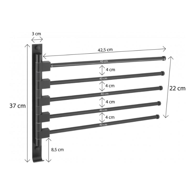 Рушникотримач Yoka Kamer Black CH.KAMER-BLK (чорний, п'ятірний, поворотний), фото , изображение 8