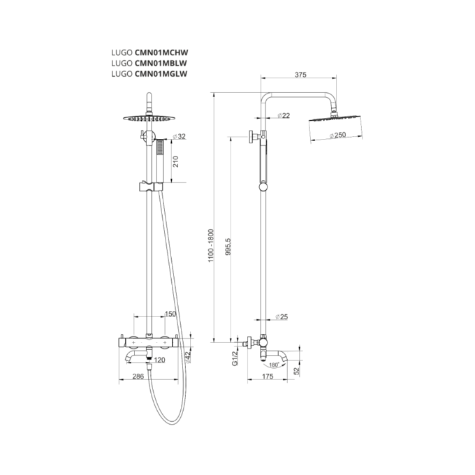 Душевая система Corsan Lugo Gold CMN01MGLW (золотая, с изливом), фото 9