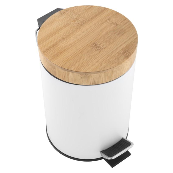 Ведро для мусора Yoka Bin White/Bamboo CH.BIN-WHT (белое/бамбук, 3 л, с педалью и крышкой), Цвет производителя: белый, бамбук, фото 4