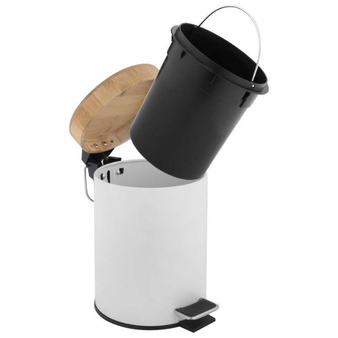 Ведро для мусора Yoka Bin White/Bamboo CH.BIN-WHT (белое/бамбук, 3 л, с педалью и крышкой), Цвет производителя: белый, бамбук, фото 6