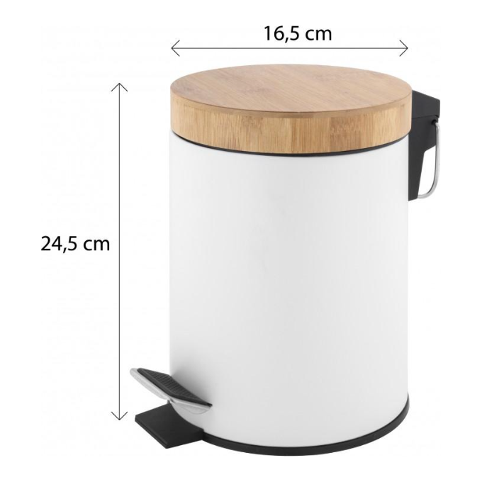 Ведро для мусора Yoka Bin White/Bamboo CH.BIN-WHT (белое/бамбук, 3 л, с педалью и крышкой), Цвет производителя: белый, бамбук, фото 8