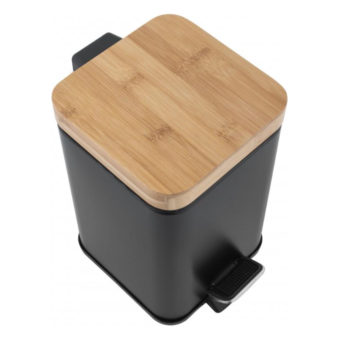 Ведро для мусора Yoka Sido Black/Bamboo CH.SIDO-BLK (черное/бамбук, 3 л, с педалью и крышкой), фото 4