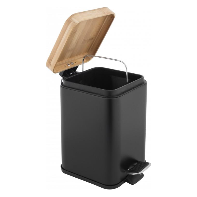 Ведро для мусора Yoka Sido Black/Bamboo CH.SIDO-BLK (черное/бамбук, 3 л, с педалью и крышкой), фото 3