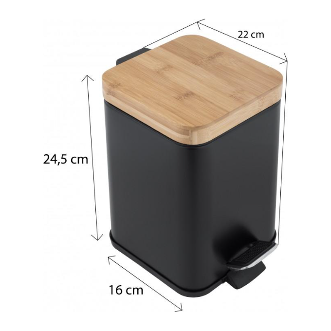 Ведро для мусора Yoka Sido Black/Bamboo CH.SIDO-BLK (черное/бамбук, 3 л, с педалью и крышкой), фото 8