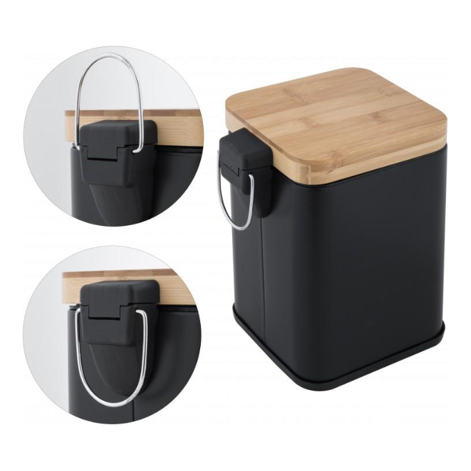 Ведро для мусора Yoka Sido Black/Bamboo CH.SIDO-BLK (черное/бамбук, 3 л, с педалью и крышкой), фото 7