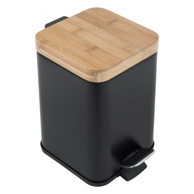 Ведро для мусора Yoka Sido Black/Bamboo CH.SIDO-BLK (черное/бамбук, 3 л, с педалью и крышкой), фото 