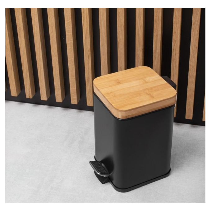 Ведро для мусора Yoka Sido Black/Bamboo CH.SIDO-BLK (черное/бамбук, 3 л, с педалью и крышкой), фото 2