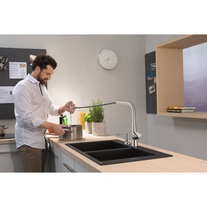 Мийка для кухні Hansgrohe S51 S510-F770 Built-in sink Graphite Black 43316170 (88x51 см, чорна графітова), фото , изображение 6