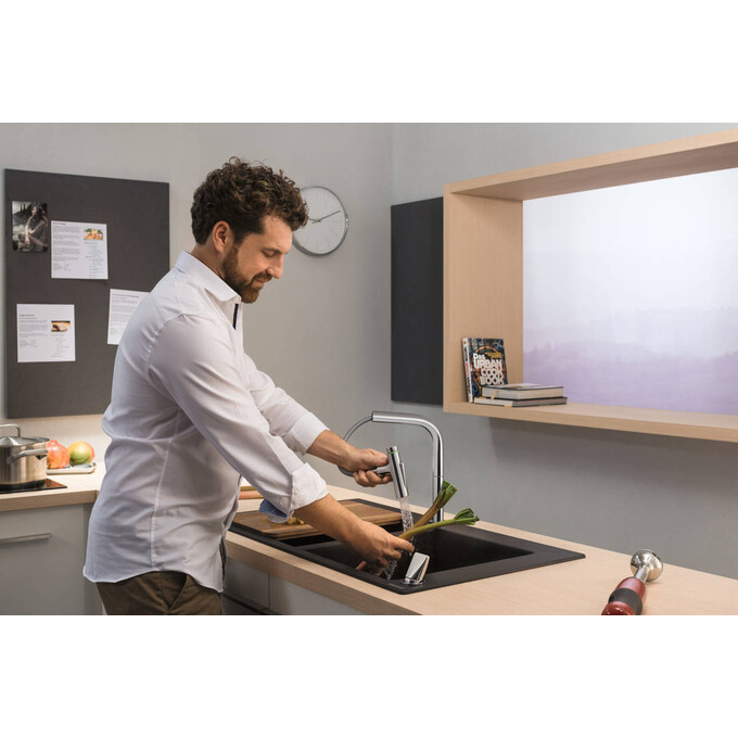 Мийка для кухні Hansgrohe S51 S510-F770 Built-in sink Graphite Black 43316170 (88x51 см, чорна графітова), фото , изображение 5