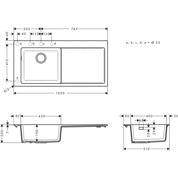Мийка для кухні Hansgrohe S51 S5110-F450 Built-in sink Concrete Grey 43330380 (105x51 см, сірий бетон), фото , изображение 2