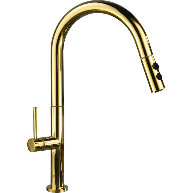 Смеситель для кухни Mexen Ava Gold MEX-672800-50 (золотой, с выдвижной лейкой), Цвет производителя: золото, фото 