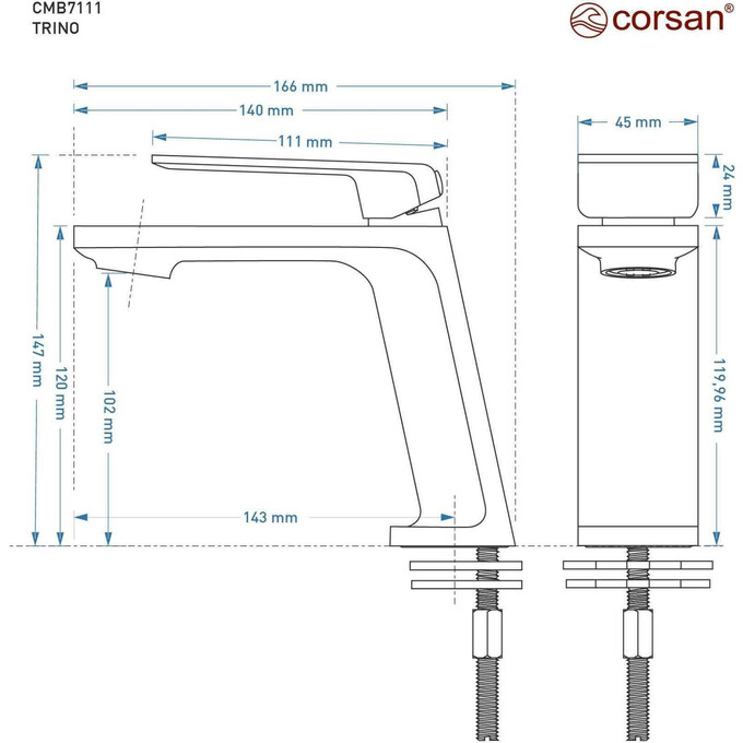 Смеситель для раковины Corsan Trino Black Matt CMB7111BL (черный матовый), Цвет производителя: черный матовый, фото 7