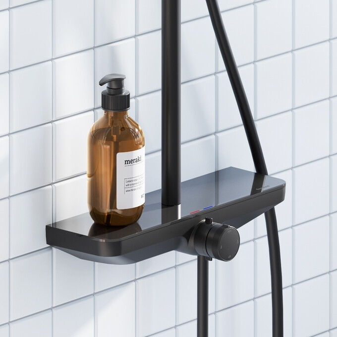 Душова система Damixa Merkur 940730300 (чорна матова, з полицею та виливом), Колір виробника: чорний матовий, фото , изображение 4