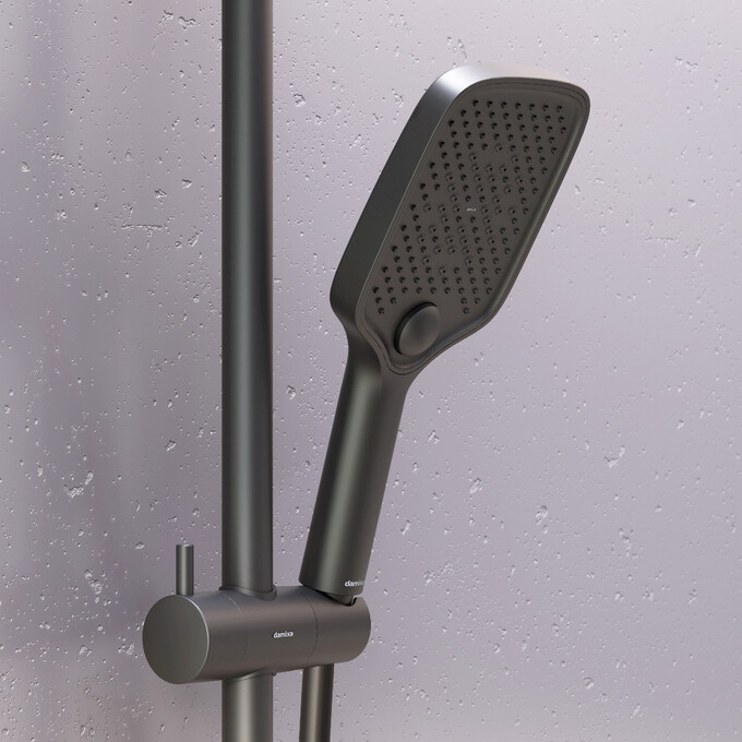Душевая система с термостатом Damixa Gala 953760300 (черная матовая, с полкой и изливом), фото 5