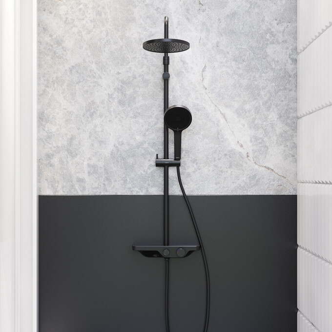 Душевая система Damixa Apollo 947730300 (черная матовая, с полкой и изливом), Цвет производителя: черный матовый, фото 3