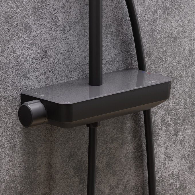 Душевая система с термостатом Damixa Scandinavian Pure 936750300 (черная матовая, с полкой), Цвет производителя: черный матовый, фото 4