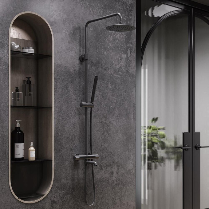 Душевая система с термостатом Damixa Scandinavian Pure 936810300 (черная матовая, с изливом), Цвет производителя: черный матовый, фото 2