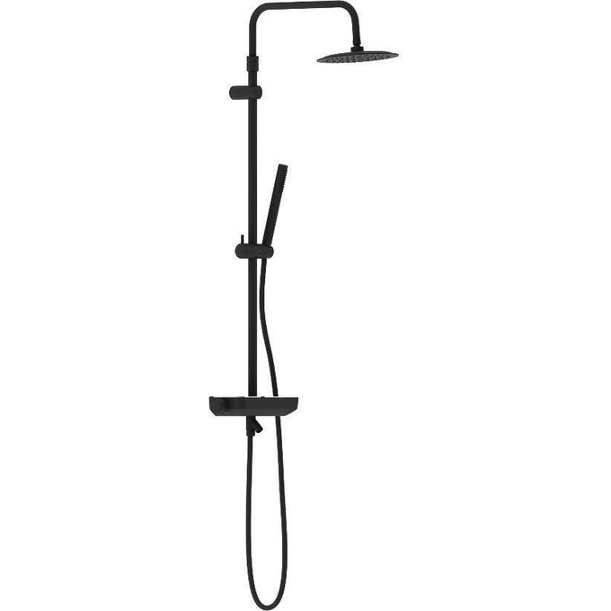 Душевая система с термостатом Damixa Scandinavian Pure 936760300 (черная матовая, с полкой и изливом), Цвет производителя: черный матовый, фото 
