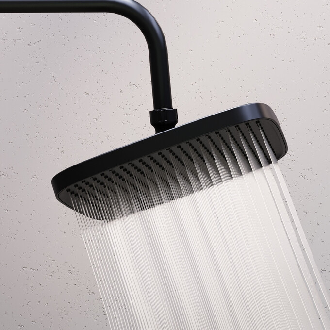 Душевая система с термостатом Damixa Gala 953760300 (черная матовая, с полкой и изливом), фото 6