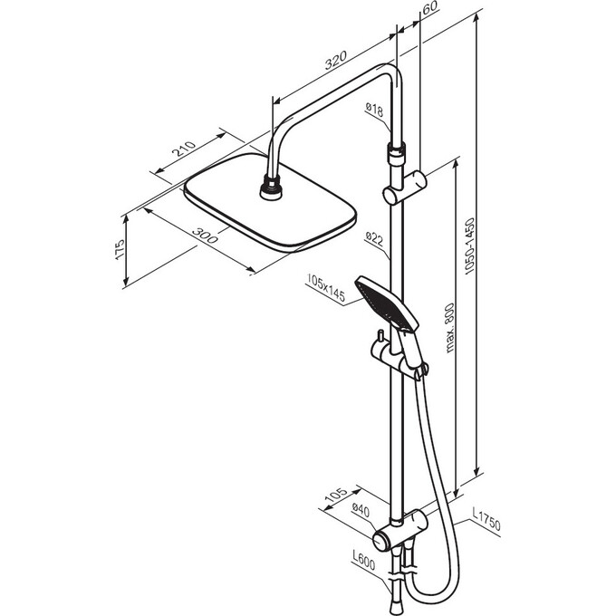 Душевая система Damixa Gala 953000300 (черная матовая, без смесителя), Цвет производителя: черный матовый, фото 7