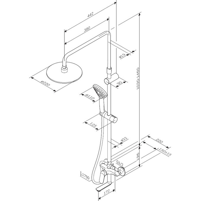 Душевая система Am.Pm Sunny F0785C922 (черная матовая, с изливом), Цвет производителя: черный матовый, фото 9