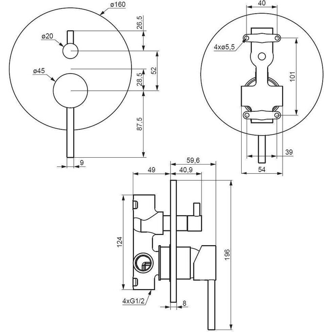 Смеситель скрытого монтажа для ванны Damixa Scandinavian Pure 367100000 (внутренняя часть в комплекте), Цвет производителя: хром, фото 4