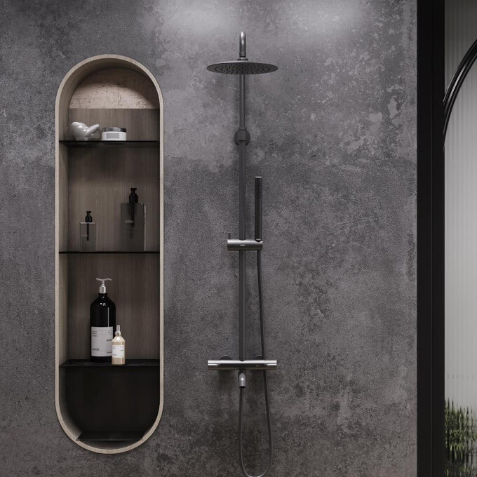 Душевая система с термостатом Damixa Scandinavian Pure 936810300 (черная матовая, с изливом), Цвет производителя: черный матовый, фото 3