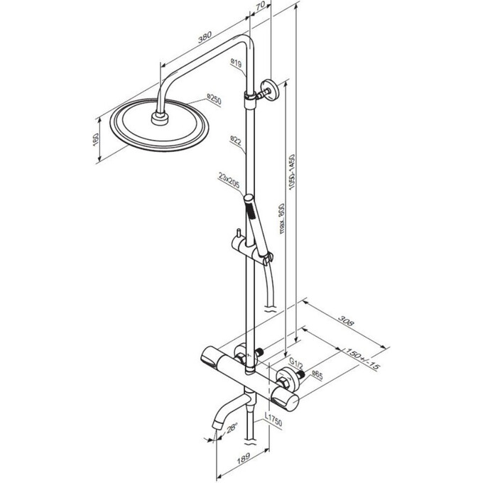 Душевая система с термостатом Damixa Scandinavian Pure 936810300 (черная матовая, с изливом), Цвет производителя: черный матовый, фото 7