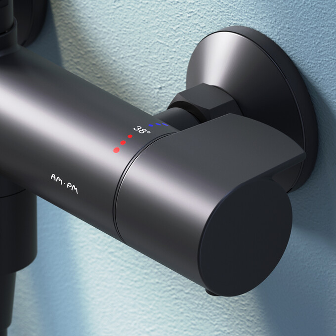 Душевая система с термостатом Am.Pm X-Joy F0785A522 (черная матовая, с изливом), Цвет производителя: черный матовый, фото 7