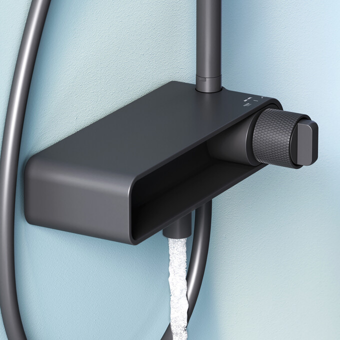 Душевая система Am.Pm X-Joy F0785A722 (черная матовая, с полкой и изливом), Цвет производителя: черный матовый, фото 6