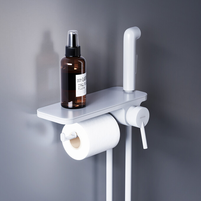 Гигиенический душ со смесителем Damixa Jupiter 773500200 (белый, с полкой и бумагодержателем), фото 2