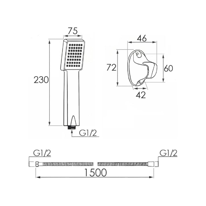 Лійка для душу Yoka Abba Black BP.ABBA-BLK (чорна матова, однорежимна, зі шлангом та тримачем), фото , изображение 7