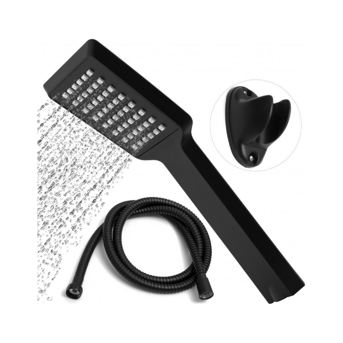 Лійка для душу Yoka Abba Black BP.ABBA-BLK (чорна матова, однорежимна, зі шлангом та тримачем), фото , изображение 2
