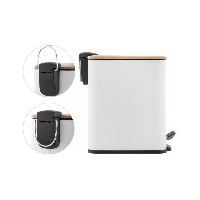Відро для сміття Yoka Moby White/Bamboo CH.MOBY-5-WHT (біле/бамбук, 5 л, з педаллю та кришкою), фото , изображение 5