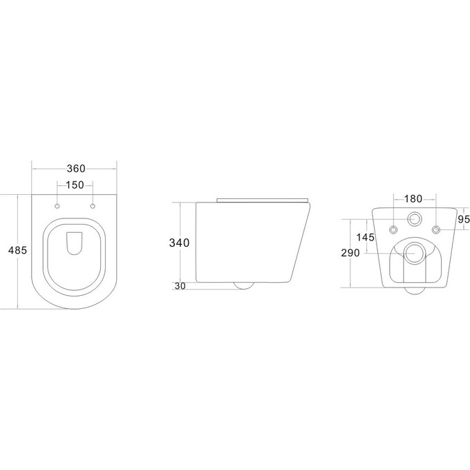 Безободковый подвесной унитаз Imprese Jess i11330MDG (темно-серый матовый, с сиденьем), фото 3