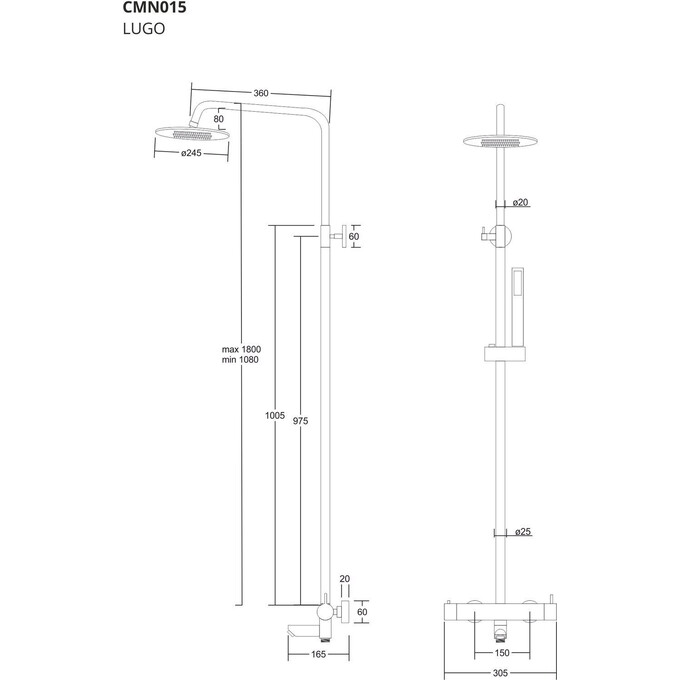 Душевая система Corsan Lugo Black Matt CMN01MBLW (черная матовая, с изливом), фото 6