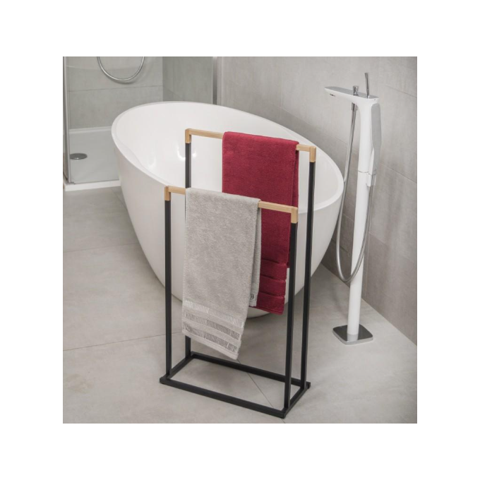 Рушникотримач Yoka Zola Black/Bamboo P.ZOLA-2-BLK (чорний/бамбук, подвійний), фото , изображение 2