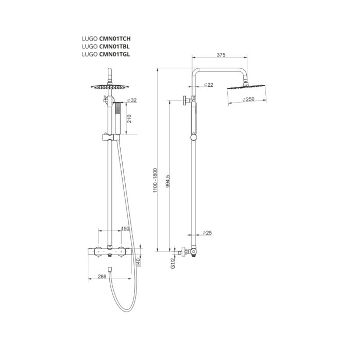 Термостатическая душевая система Corsan Lugo Black Matt CMN01TBL (черная матовая), фото 9