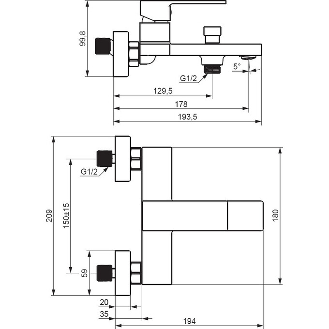 Смеситель для ванны Damixa Gala 531000300 (черный матовый), Цвет производителя: черный матовый, фото 5