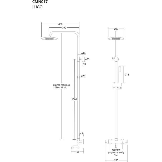 Термостатическая душевая система Corsan Lugo Black Matt CMN01TBLW (черная матовая, с изливом), фото 7