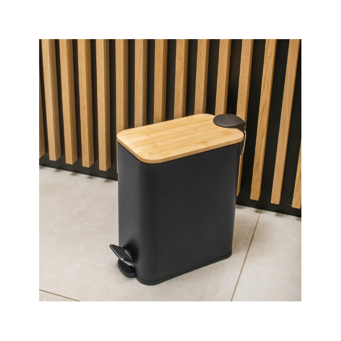 Відро для сміття Yoka Moby Black/Bamboo CH.MOBY-5-BLK (чорне/бамбук, 5 л, з педаллю та кришкою), фото , изображение 2