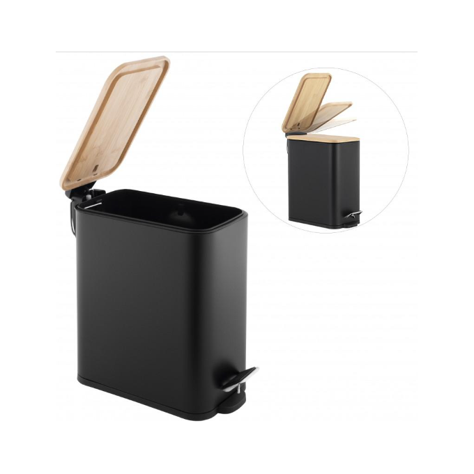 Відро для сміття Yoka Moby Black/Bamboo CH.MOBY-5-BLK (чорне/бамбук, 5 л, з педаллю та кришкою), фото , изображение 3