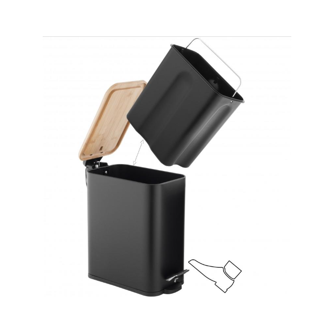 Відро для сміття Yoka Moby Black/Bamboo CH.MOBY-5-BLK (чорне/бамбук, 5 л, з педаллю та кришкою), фото , изображение 5