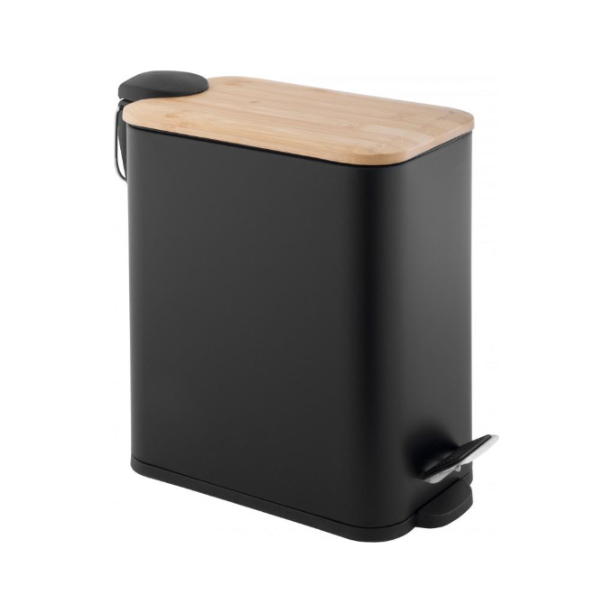 Відро для сміття Yoka Moby Black/Bamboo CH.MOBY-5-BLK (чорне/бамбук, 5 л, з педаллю та кришкою), фото 