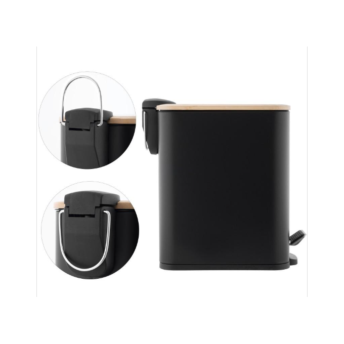 Відро для сміття Yoka Moby Black/Bamboo CH.MOBY-5-BLK (чорне/бамбук, 5 л, з педаллю та кришкою), фото , изображение 6