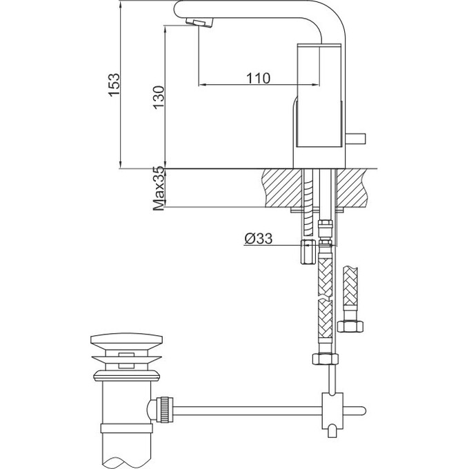 Смеситель для раковины Kohlman Saxo Chrome QB100S (с донным клапаном), фото 2