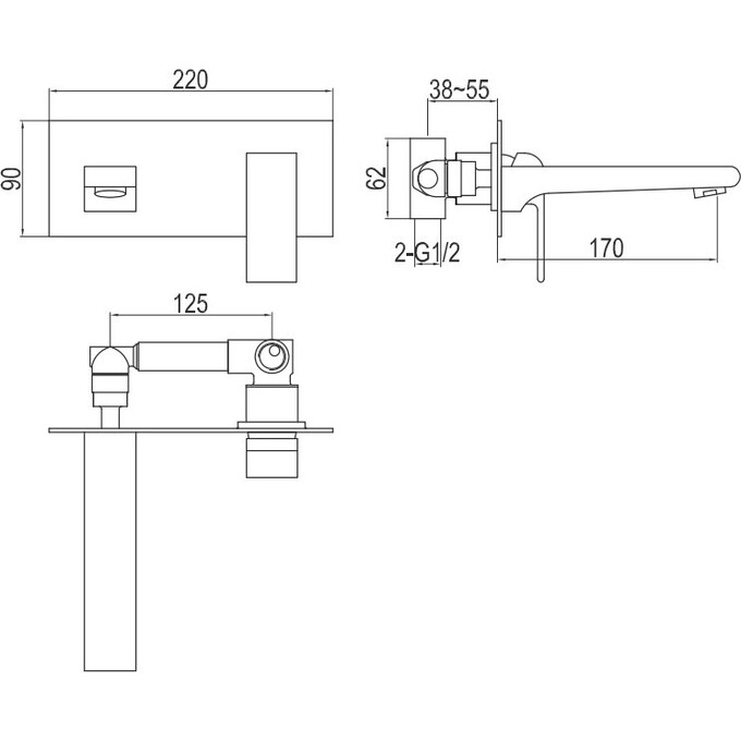 Змішувач прихованого монтажу для раковини Kohlman Saxo Chrome QW185S (внутрішня частина у комплекті), фото , изображение 2