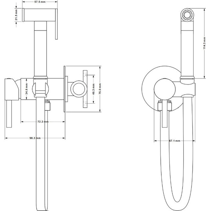 Гигиенический душ со смесителем Mexen Elba Black MEX-7599250-70 (черный матовый), Цвет производителя: черный матовый, фото 2