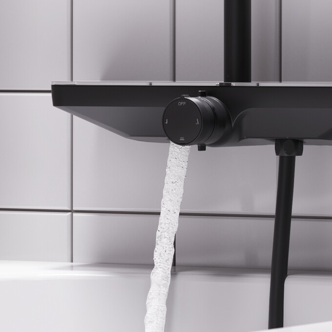 Душова система Damixa Merkur 940730300 (чорна матова, з полицею та виливом), Колір виробника: чорний матовий, фото , изображение 7